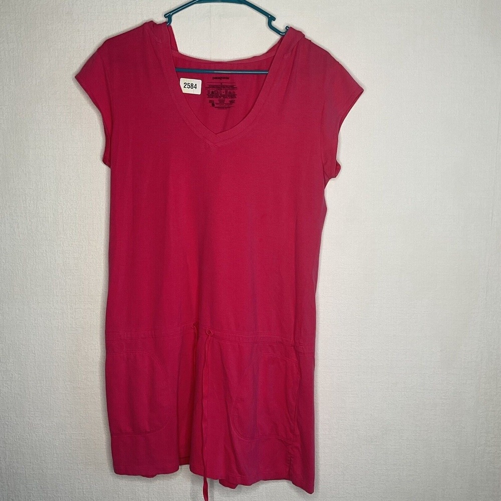 Patagonia Pink Hoody Drop Waist Mini SunDress Women M Vietnam Organic Cotton Bl.